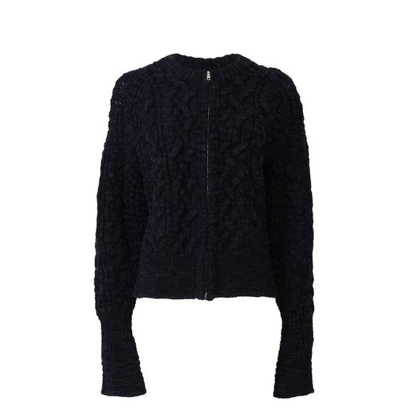 3.1 Phillip Lim Turtle Neck Chunky Knit Zip Up Cardigan - S Black - Picture 5 of 5